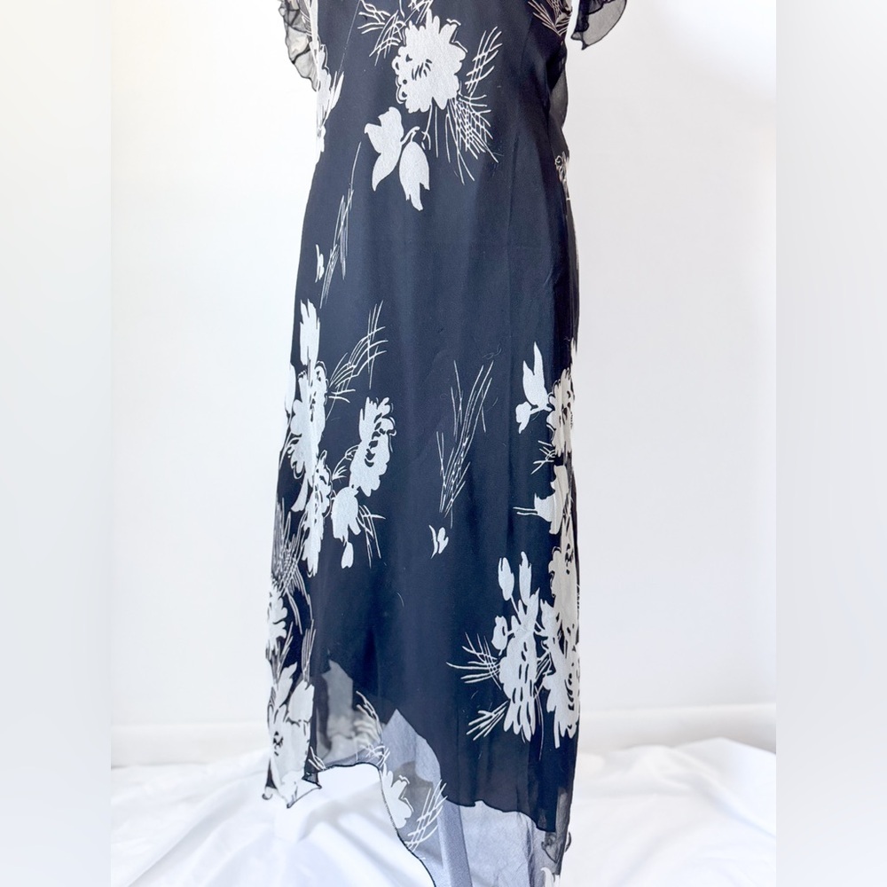 Vintage Floral Ruffle Black Dress - Picture 2 of 7